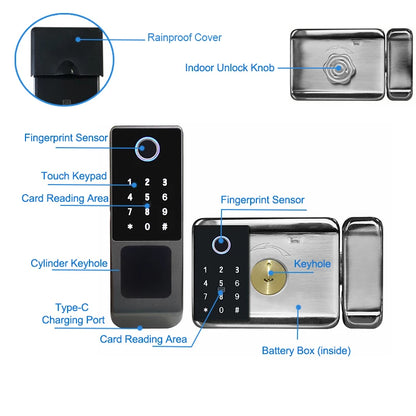 Tuya WIFI Double Side Fingerprint Lock Waterproof Outdoor Gate Passcode Rfid Card Keyless Smart Door Lock