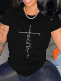 Camiseta de lentejuelas de manga corta para mujer, cuello redondo, holgada, de verano, color negro, talla grande, L-5XL, 2024 