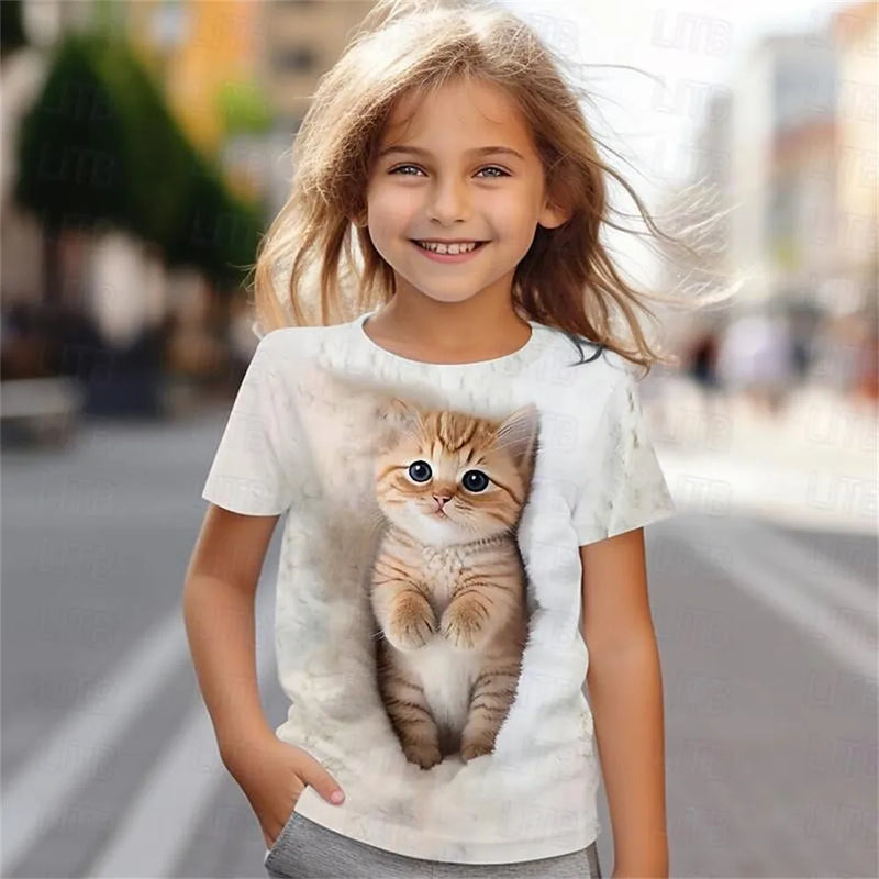 TShirts 3D Print  Kawaii animal Cat Streetwear Boys Girls Unisex Fashion Oversized Short Sleeve T Shirt Kids Tees Tops Clothing
