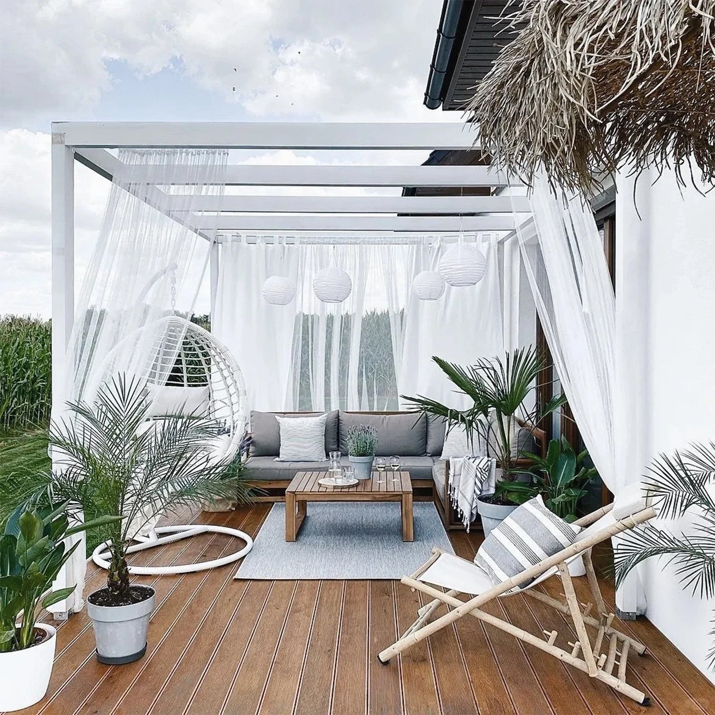 Outdoor Sheer Curtains for Patio Mosquito Netting Rod Pocket Garden Mesh Voile Drapes Mosquito Curtains for Porch Pergola