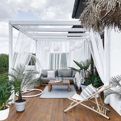 Outdoor Sheer Curtains for Patio Mosquito Netting Rod Pocket Garden Mesh Voile Drapes Mosquito Curtains for Porch Pergola