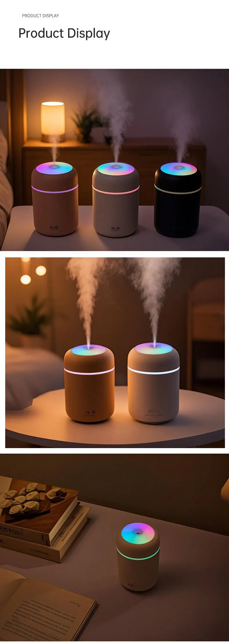 300ml Aromatherapy Diffuser Humidifier Air Purifier Car Home Use Seven-color Light Aromatherapy Essential Oil