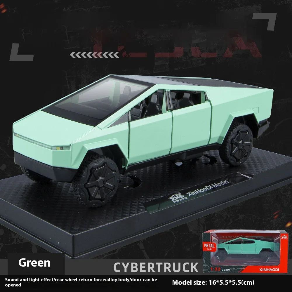 Camiones de juguete para niños, modelo Cybertruck, camioneta plateada, de metal fundido a presión, con sonido y luz, a partir de 3 años, escala 1:32.