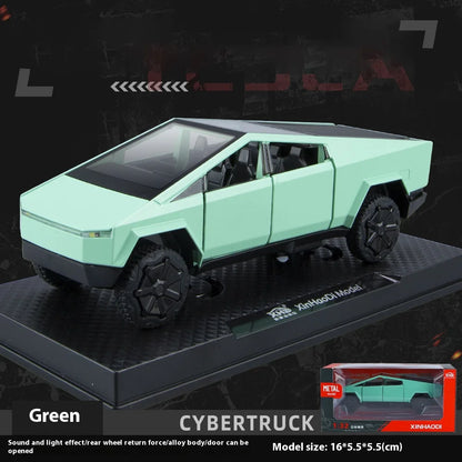 Camiones de juguete para niños, modelo Cybertruck, camioneta plateada, de metal fundido a presión, con sonido y luz, a partir de 3 años, escala 1:32.