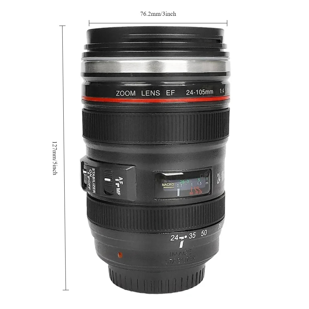 1pc SLR Camera Lens Cup Camera Lens Model Stainless Steel Casual Cup with Lid Coffee Mug White Black Coffee Mugs Creative Gift