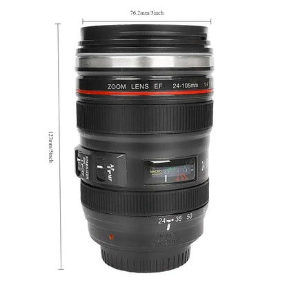 1pc SLR Lens Cup Camera Camera Lens Model Stainless Steel Casual Cup with Lid Coffee Mug White Black Coffee Mugs Creative Gift