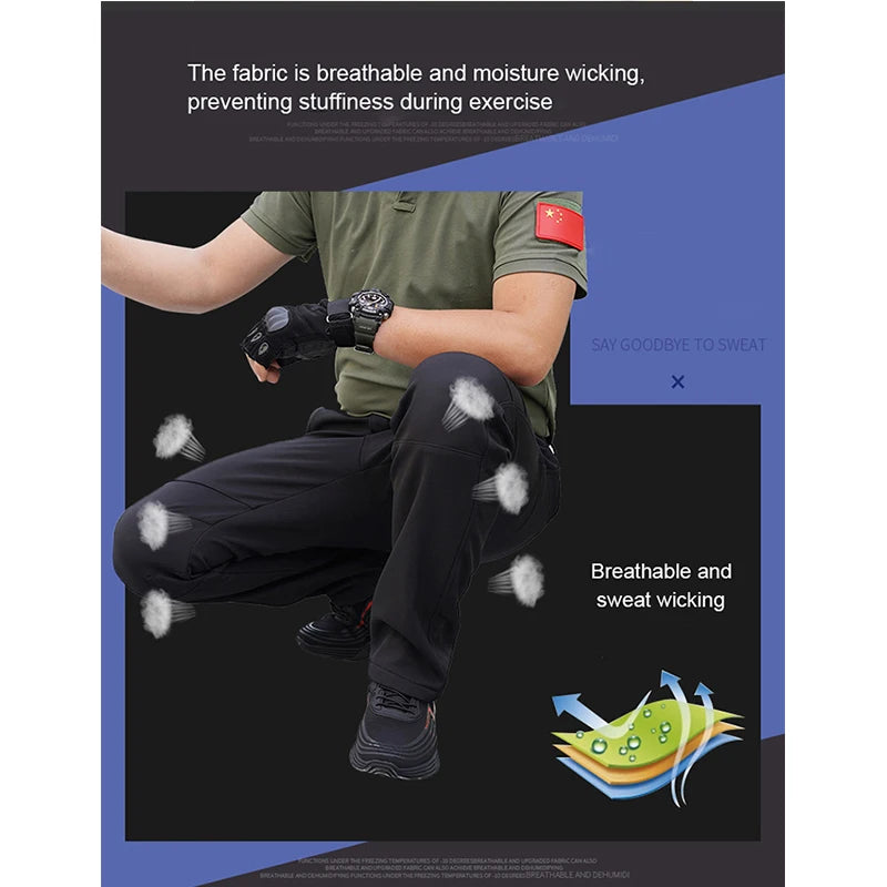 TRVLWEGO Winter Men Camping Hiking Pants Travel Soft Shell Warm Waterproof Fleece Windproof Outdoor Skiing Trekking Trousers