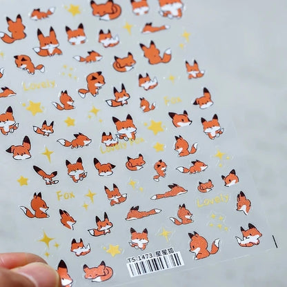 Lovely Red Fox Cartoon 5D Soft Reliefs Self Adhesive Nail Art Stickers Cute 3D Nail Decoration Decals Wholesale Dropshipping