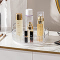 Organizador de maquillaje giratorio para tocador, organizador de 3 niveles para el cuidado de la piel, gran espacio de almacenamiento para encimera de baño, soporte transparente para cosméticos, tocador