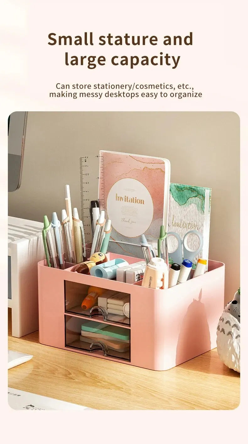 1PC Pen Organizer With 2 Drawer Multi-Functional Pencil Holder For Desk Holder Storage Box For Desk Office Supplies Vanity Table
