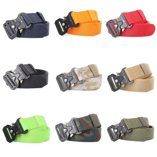 3.8X125cm - Quick Release Outdoor Metal Buckle Soft Real Nylon Sports Accessories Black Belt for Men and Women