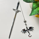 1pc Alloy Sword Dragon Bookmark, Birthday Gift for Book Lovers and Readers, Fantasy Bookworm Silver Gold Gold Pendant