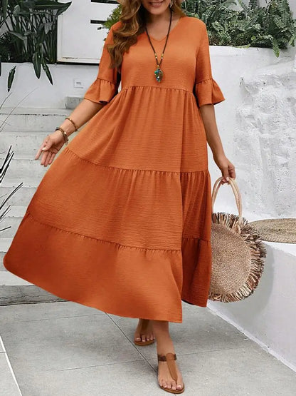 Vestido largo de talla grande, multicolor, con escote en V grande, nuevo, primavera y verano de 2024 