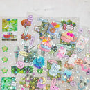 6pcs Glitter Stickers Y2K DIY Toploader Scrapbooking Journal Decor Stickers for Phone Kawaii Transparent PET Stickers Gift