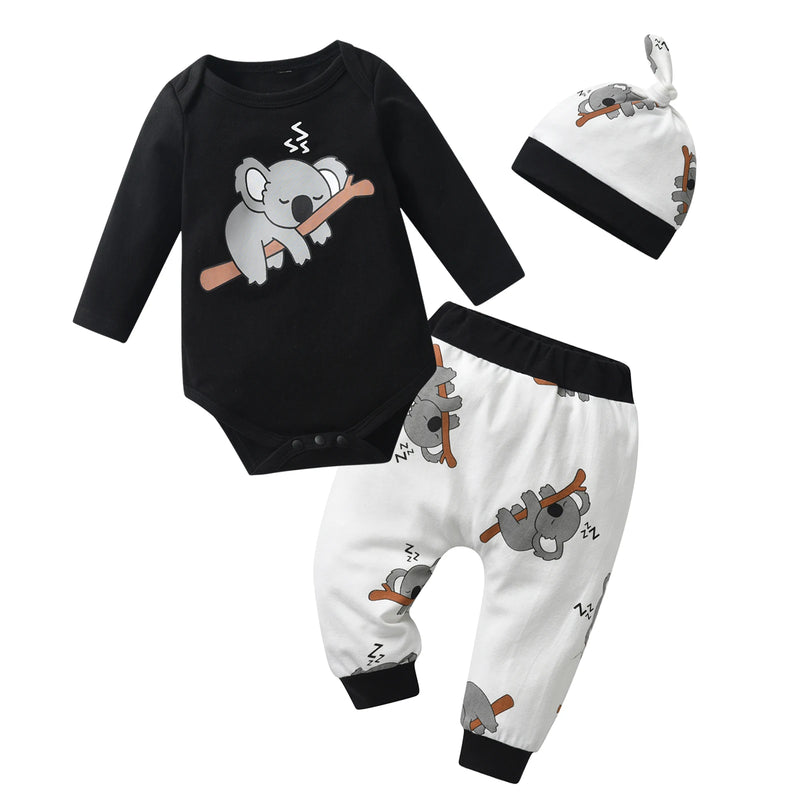 Newborn Baby Boy Baby Elephant Clothes Set Long Sleeve Romper Bodysuit Top and Pants with Hat Spring Autumn Cute Outfit for Boys