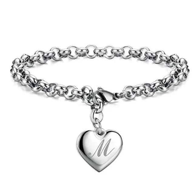 925 Pulseiras de Prata Esterlina com Coração Nobre para Mulheres, 26 Letras Corrente, Marca Designer de Moda, Festa de Casamento, Joias, Novo