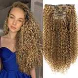 Kit extensões de cabelo cacheado Jerry Curly 65cm clip in 7 peças sintéticas para cabeça completa