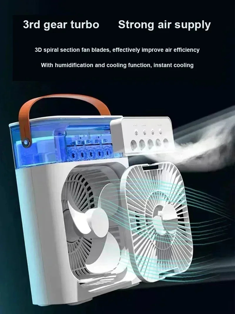 3 In 1 Summer Cooling Fan Portable Desktop Humidifier USB Mini Air Conditioners Night Light Water Mist For Home Or Office