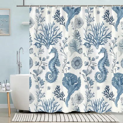 Turtle Shower Curtain Summer Beach Anchor Nautical Starfish Watercolour Art Creative Polyester Shower Curtains Bathroom Decor