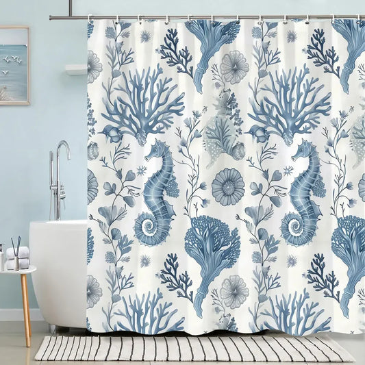 Cortina de ducha de tortuga, ancla de playa de verano, estrellas de mar náuticas, arte de acuarela, cortinas de ducha creativas de poliéster, decoración de baño