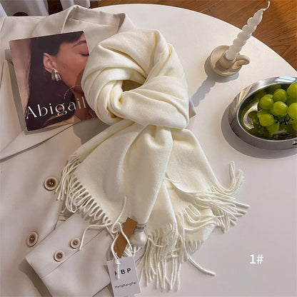 New Winer Warm Cashmere Scarf for Women Fashion Solid Thick Blanket Pashmina Shawl Wrap Female Bufanda Echarpe Foulard 2024