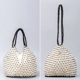 Handmade Woven Beaded Handbag For Women Exquisite Hollow-out Wooden Beaded Shoulder Bag Female Beach Bag