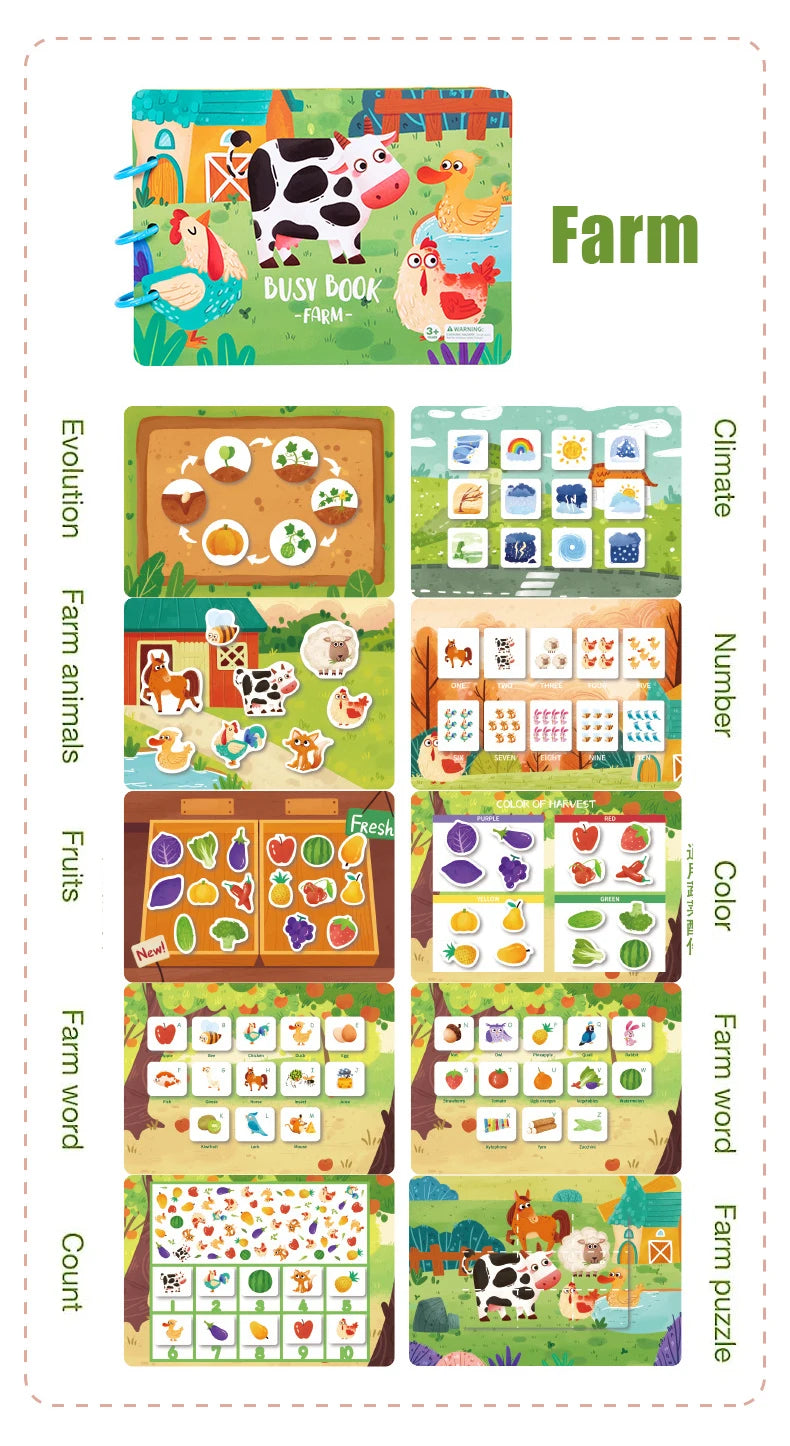 Montessori Busy Book for Kids Sticker Quiet Book Baby Early Educational Toy toddlers Matching Puzzles Game Learning Toys Gifts