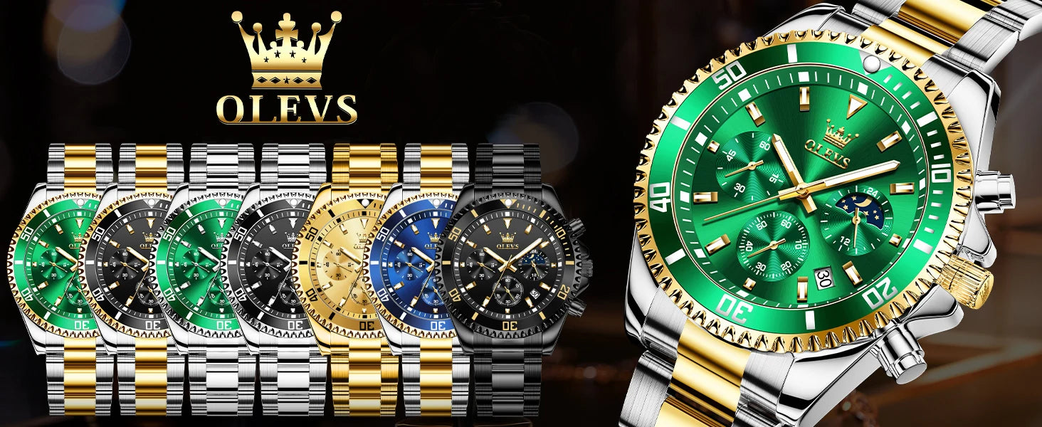 OLEVS 2870 Men's Watch Top Brand Luxury Watch for Men Original Waterproof Stainless Steel Chronograph Moon Phase Date Rota Dial