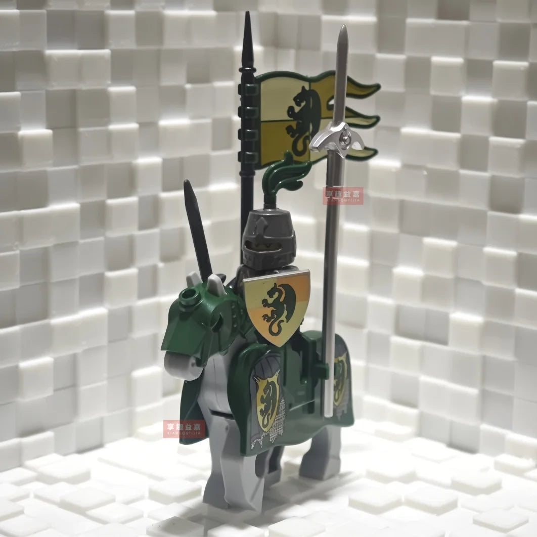 New Medieval Knights Red Lion Black Eagle Castle Soldier Green Dragon Action Figures Cavalry Building Block Military Toy Gifts