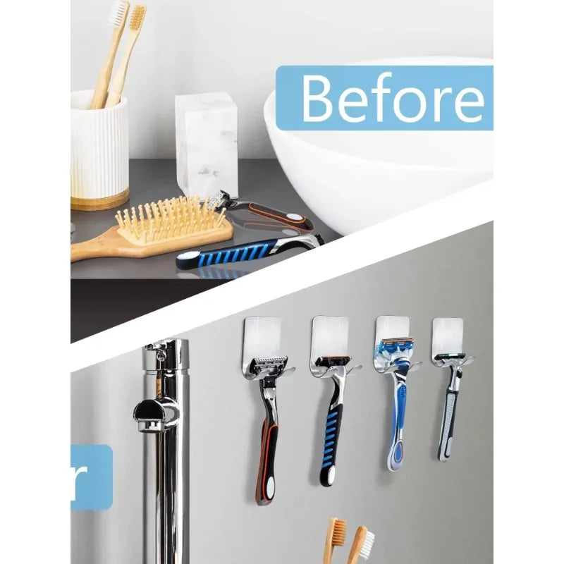 2 soportes para maquinillas de afeitar de acero inoxidable 304 para hombre, estante de almacenamiento para maquinillas de afeitar, organizador con ganchos para baño.