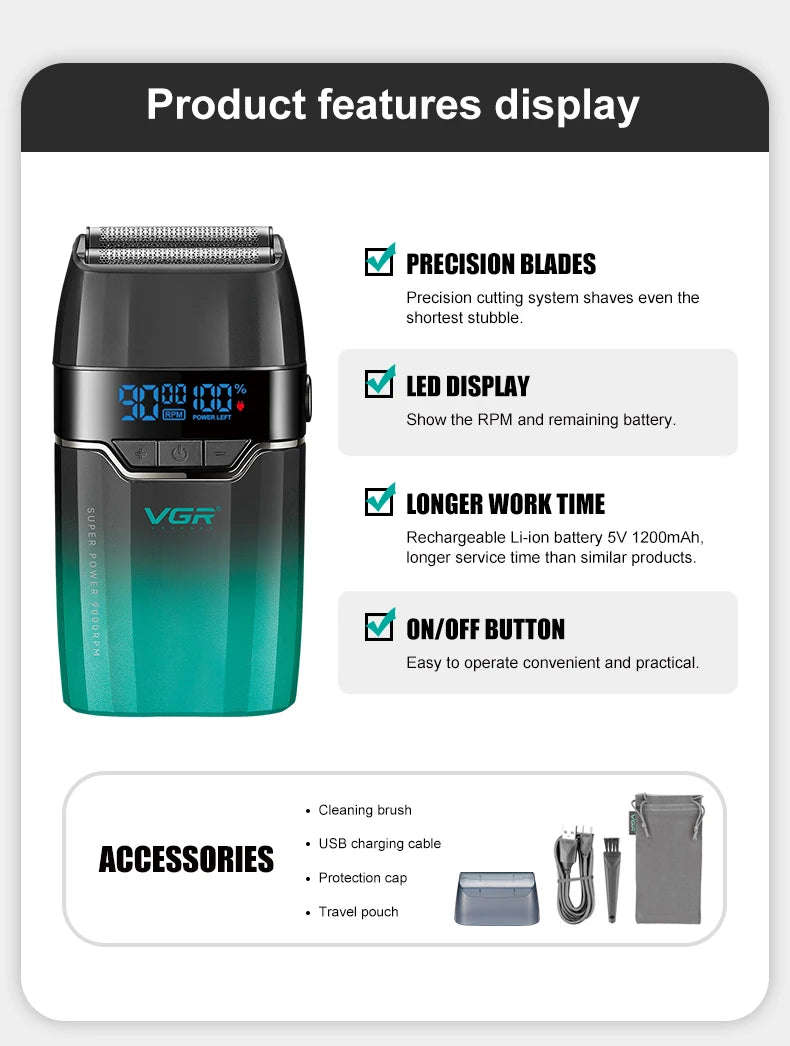 VGR Hair Trimmer Professional Barber Cordless Clipper Electric Hair Cutting Machine Metal Hair Trimmer for Men V-003 V-906 V-308