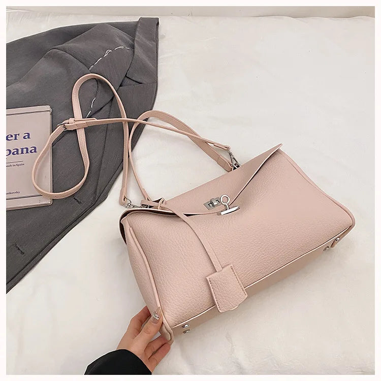 Casual Large Capacity Lychee Pattern Single Shoulder Slant Cross Bag Versatile Underarm Bag Simple Stylish Tote Bag