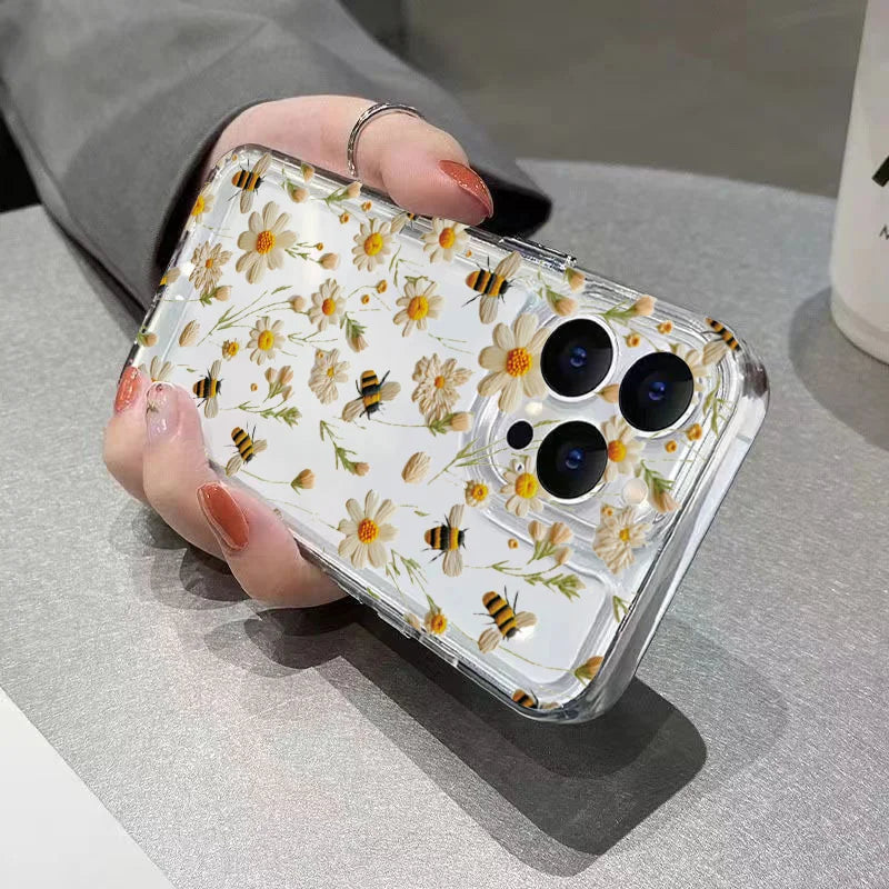 Honeybee Flower Pattern Clear Case For Xiaomi 14T Cases Xiaomi 13 12 11 Lite 5G 14 13T 12T 12X Poco M6 X6 X5 X3 F5 F6 Pro Cover