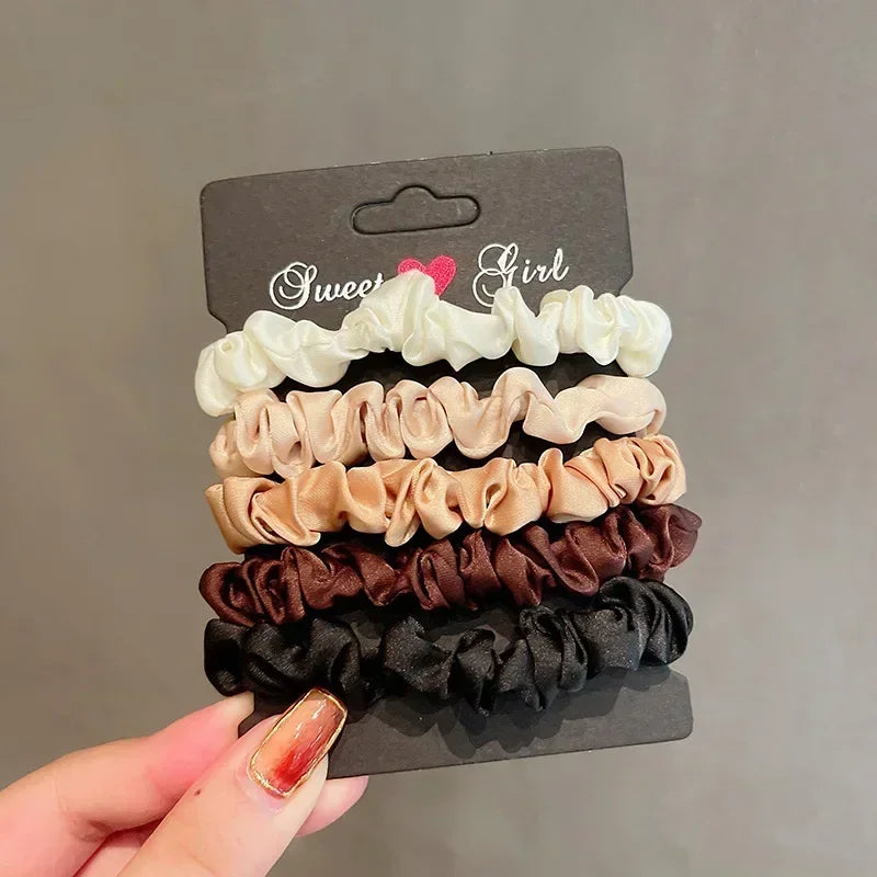 3/5/6Pcs Elegant Ponytail Holder Rubber Band Elastic Hairband Hair Accessories Silk Satin Scrunchies Women Solid Color Hair Rope