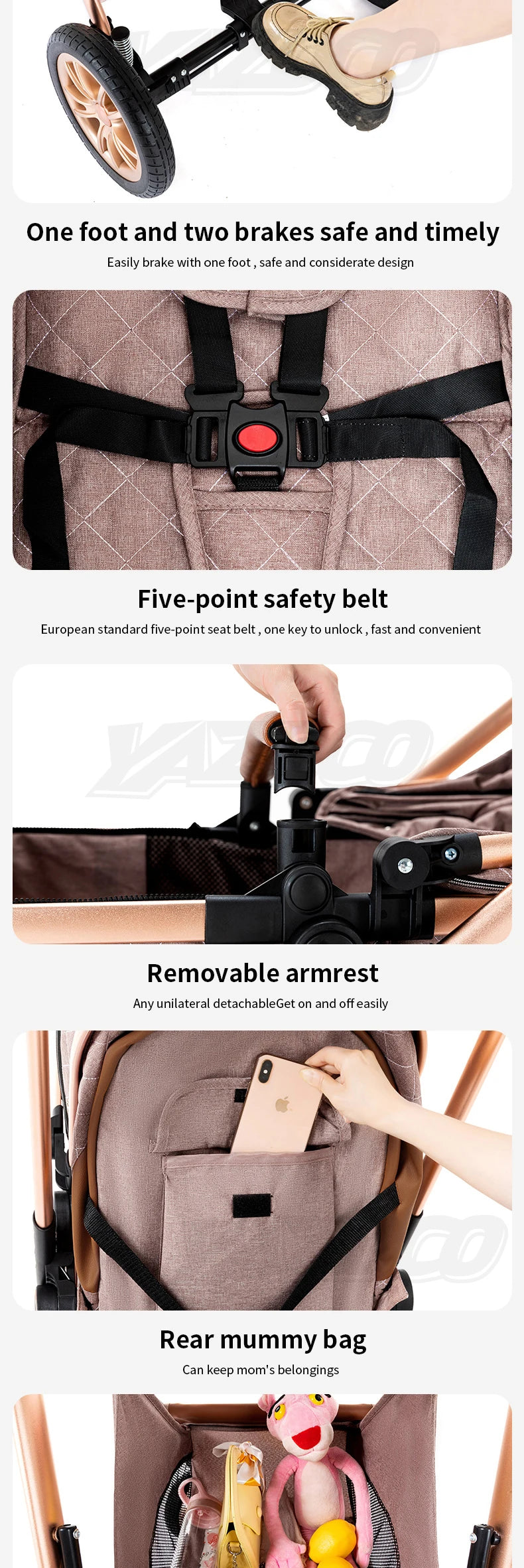 Newest Baby Stroller 3 in 1 Lightweight High Landscape Baby Carriage Aluminum Frame Travel System with Car Seat Pram for Newborn