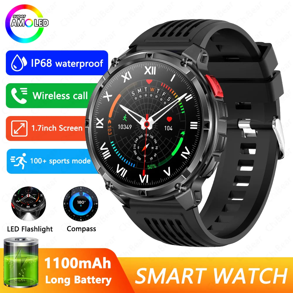Novo Smartwatch T-Rex3 Pro 2026 – Bateria de 1100mAh, GPS com rastreamento de rota, Resistência à água 5ATM, Monitoramento de esportes e corrida, Bússola, Estilo militar