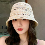 Summer Bucket Hat Fisherman Hat Women Hollow Out Sun Hat Outdoor Casual Versatile Panama Hats Crochet Foldable Caps Beach Cap