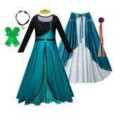 Girls Party Elegant Dresses Anna Princess Girl Cosplay Costume Dark Green Dress With Cloak Carnival Party Kids Birthday Clothes