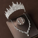 Bridal Wedding Jewelry 4-piece Set, Alloy Crystal Crown&Crystal Necklace&Earrings Women's Classic Wedding Tiaras