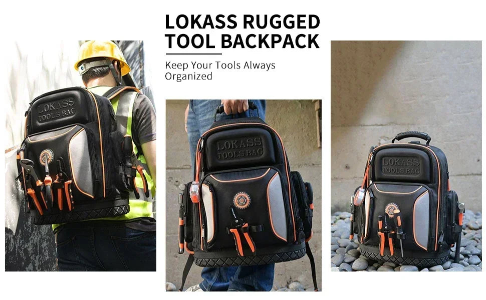 Mochila para herramientas con 75 bolsillos y presillas, resistente, organizador de herramientas/portaherramientas HVAC para electricistas/trabajos de construcción