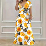 Women's XL-5XL Plus Size Hot Sale V-Neck Elegant Casual Printed Long Dress with Large Hem for Women's Apparel