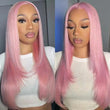 RONGDUOYI Pink Layered Haircut Straight Lace Front Wigs Natural Long Straight Cosplay Heat Fiber Synthetic Wig Purple