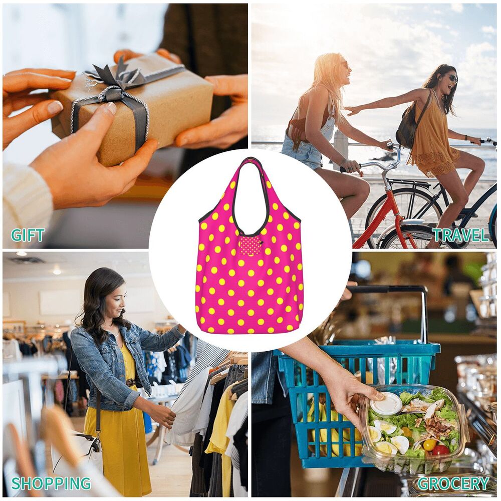 Custom Recycling Classic Black And White Polka Dot Shopping Bag Women Tote Bag Portable Grocery Shopper Bags