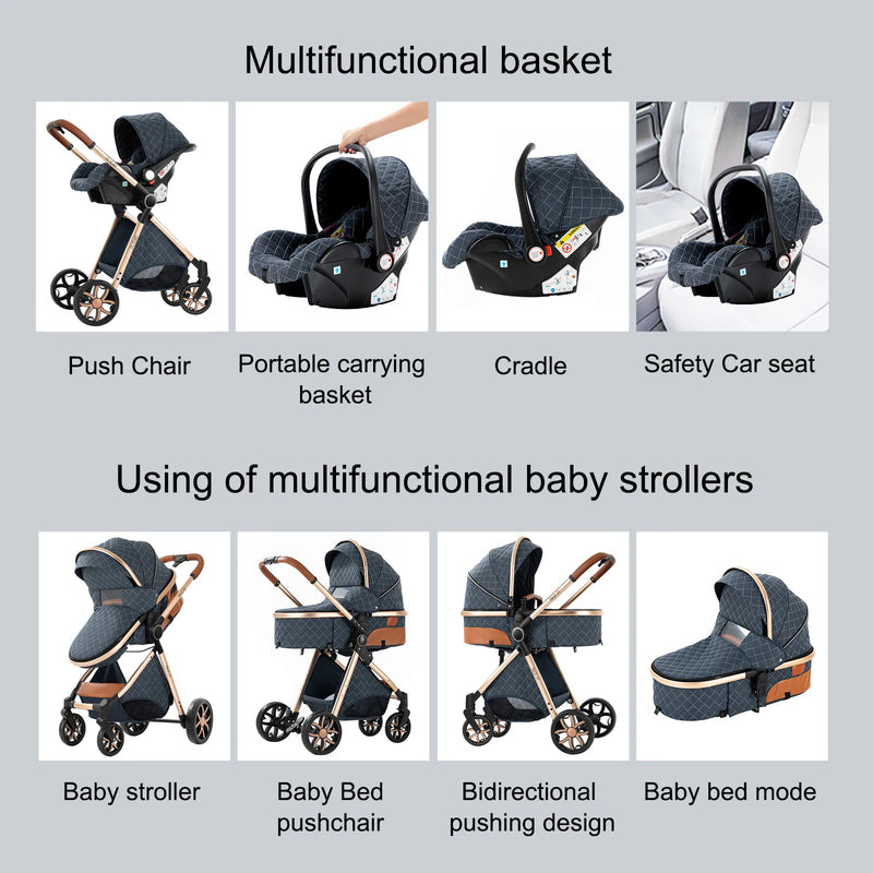 Baby Stroller 3‑in‑1 Travel System Pushchair Lightweight Pram from Birth All‑Terrain Baby Buggy Compact Fold Stroller Summer