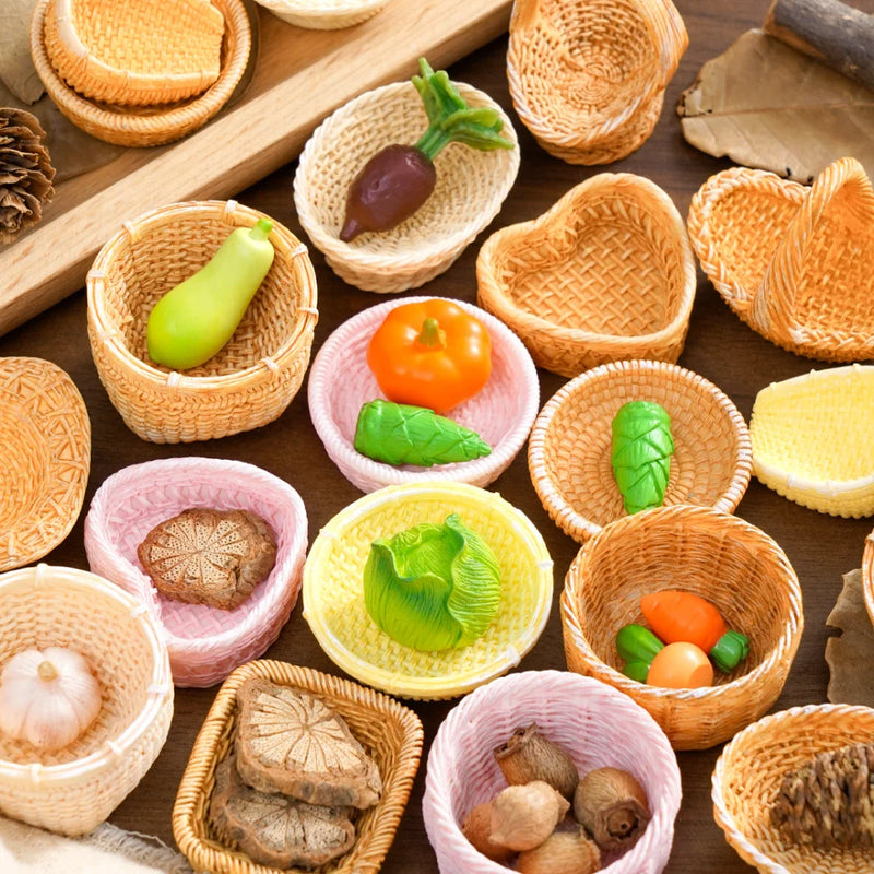 1pc Mini Simulated Rattan Basket Model DIY Creative Dollhouse Dessert Shop Food Vegetable Ornaments Craft Kitchen Decoration