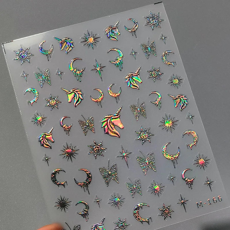 5D Realistic Relief Stamp Silver Melted Heart Moon Stars Balloon Angel Love Adhesive Nail Art Stickers Decals Manicure Charms