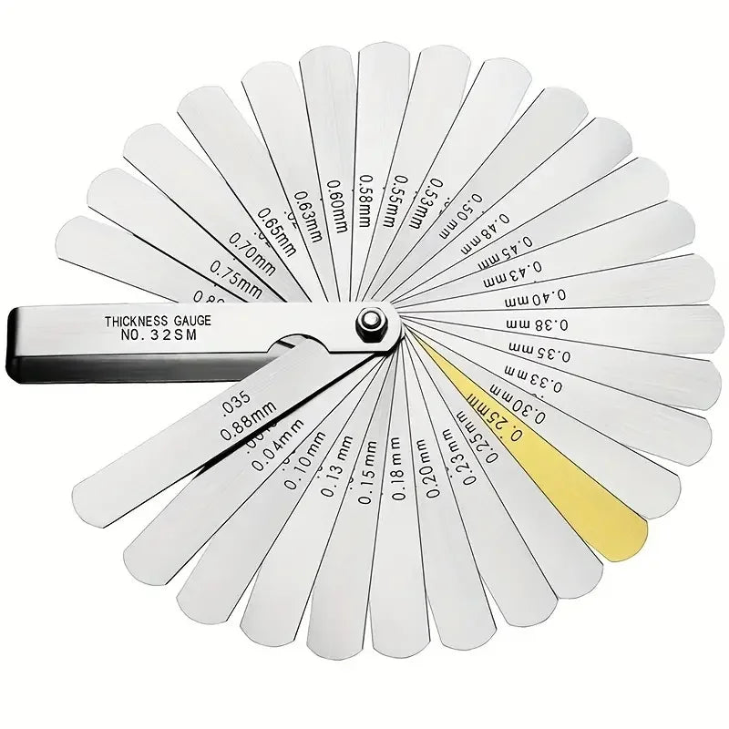 Medidor de espesores de válvula de aleación de 32 hojas, medidor de espesores de enseñanza, herramienta de medición de láminas de cobre con espacio entre 0,04 y 0,88 mm