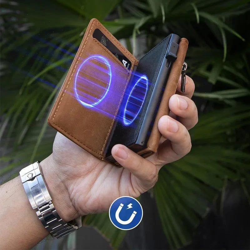 YATBEST Men's RFID Anti-Theft Three Fold Wallet Ultra-Thin with Zipper Coin Pocket Credit Card Clip Brush Anti-Magnetic Card Bag