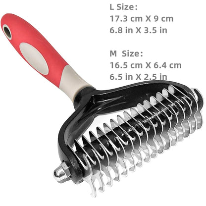 Cepillo de aseo de acero inoxidable para mascotas, de dos caras, para quitar el pelo suelto y desenredar la capa interna, peine rastrillo para perros y gatos, elimina nudos y enredos fácilmente.