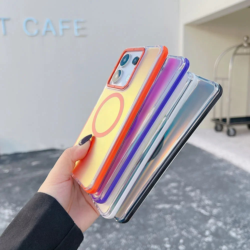 Luxury Glitter Laser Gradient Colorful Magnetic for Magsafe Case for Xiaomi 14T Pro Wireless Charge Shockproof Cover